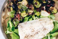 Golden Seared Cod with Crispy Bacon and Garlic Brussels Sprouts