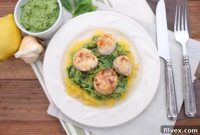 Golden Scallops with Aromatic Pesto and Tender Squash Pasta