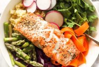 25 Minute Salmon Buddha Bowls with Irresistible Peanut Sauce