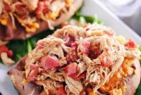 Crockpot Maple Chipotle Chicken Sweet Potato Boats