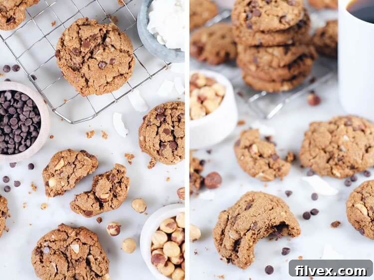 Stack of Paleo Hazelnut Chocolate Chip Cookies ready to be enjoyed. | realsimplegood.com