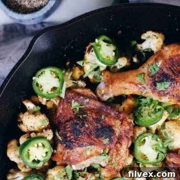 Crispy Chicken Thighs with Zesty Cauliflower (Paleo, Whole30 + Keto)