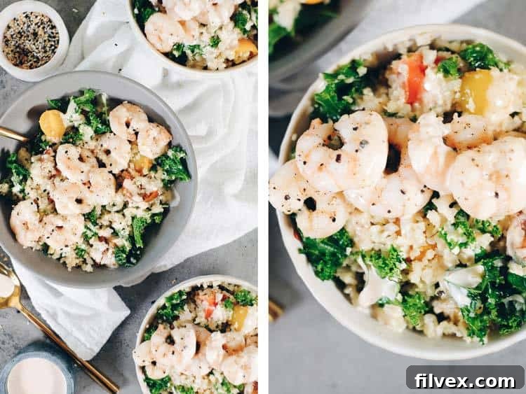 Delicious and healthy Paleo cauliflower rice bowls with succulent shrimp, perfect for Whole30 and quick weeknight dinners.