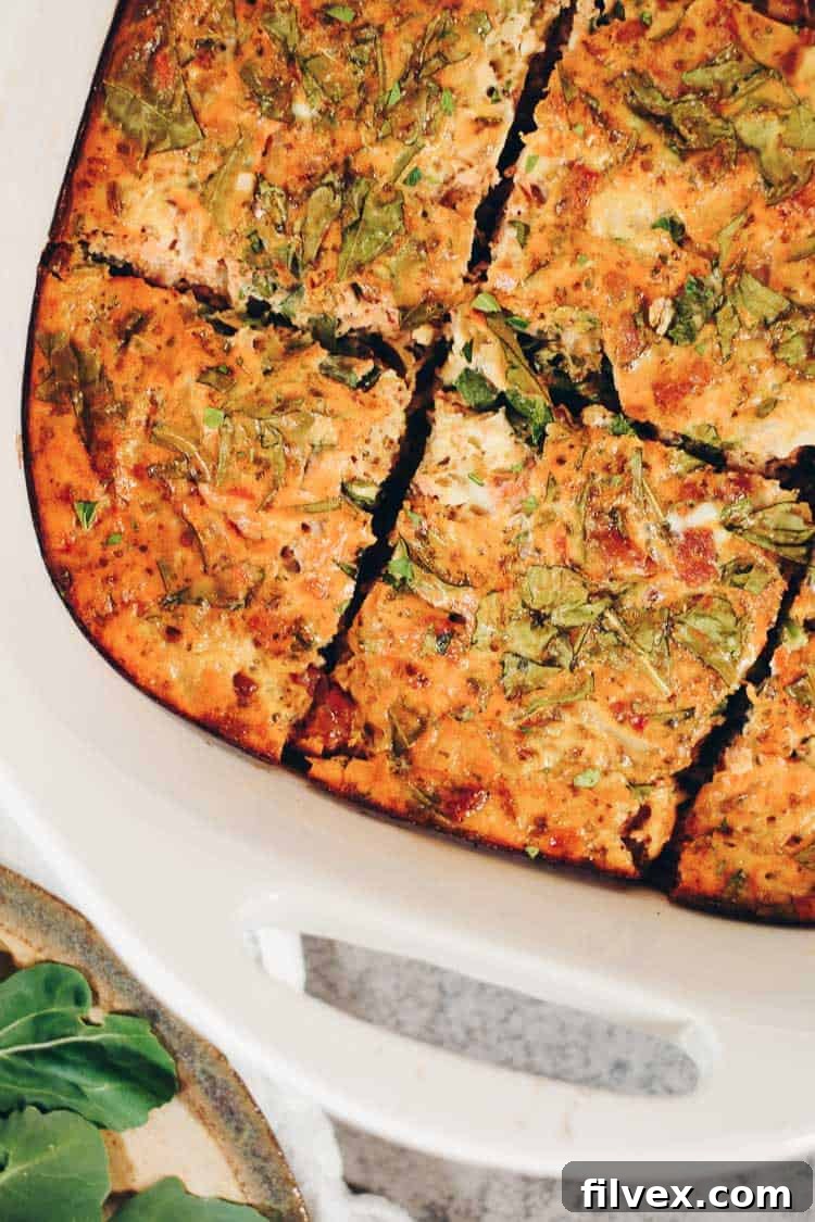 Savory Paleo Breakfast Pizza Casserole, a healthy Whole30 and Keto-friendly meal prep solution for easy mornings.