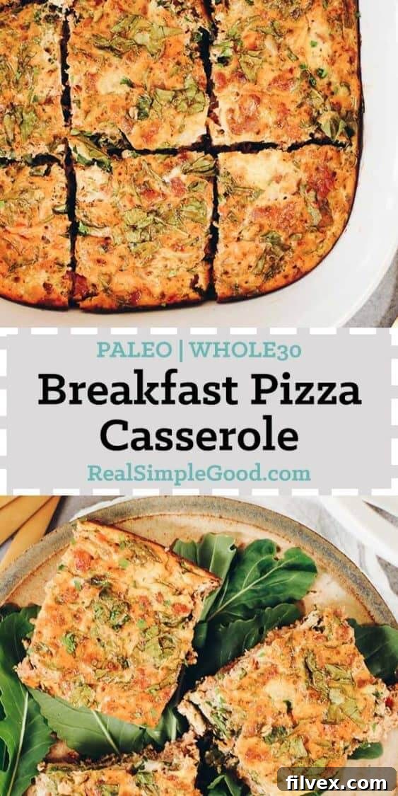 A generous serving of Paleo Breakfast Pizza Casserole, a delicious and healthy Whole30 and Keto-friendly meal.