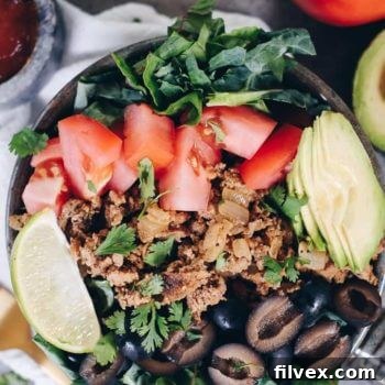 Close-up of a delicious Paleo Taco Salad, showcasing ingredients for a quick and healthy meal.