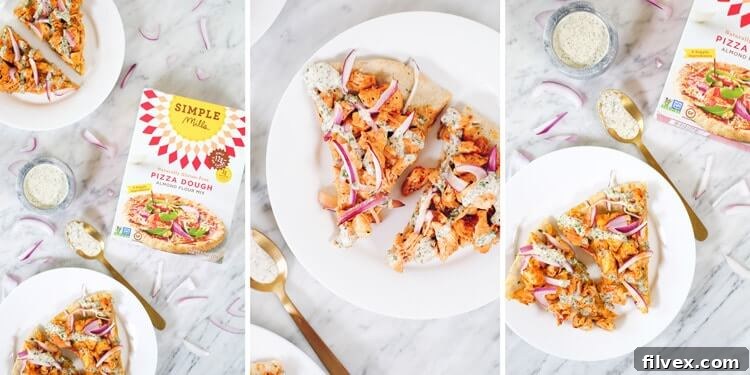 Flavorful Buffalo Ranch Chicken Pizza made with Simple Mills dough, perfect for Paleo, gluten-free, and dairy-free diets. | realsimplegood.com