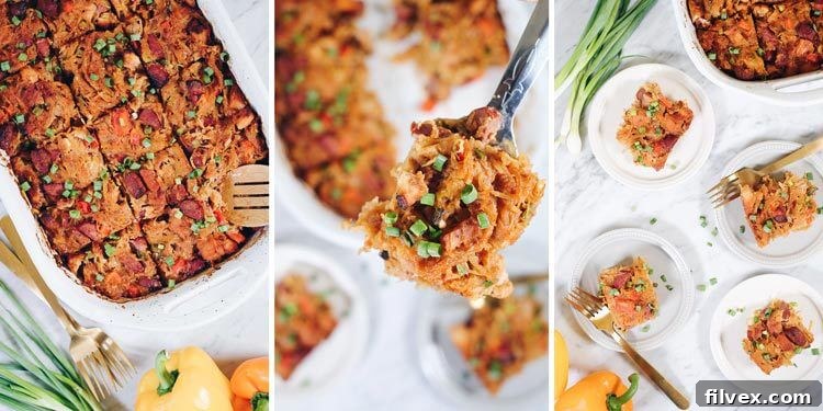 Paleo BBQ Chicken Casserole with spaghetti squash, chicken, and a homemade BBQ sauce. A delicious, healthy comfort food recipe that's gluten-free and dairy-free.