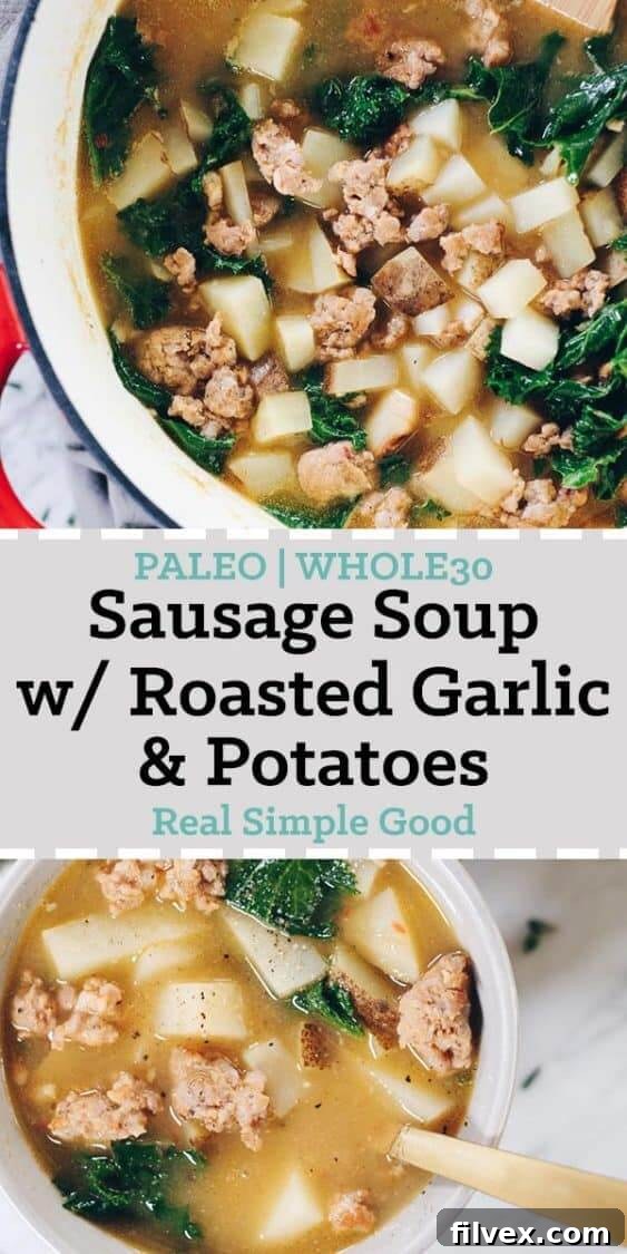 Fresh ingredients laid out for making Paleo sausage soup: kale, potatoes, herbs, and ground sausage.