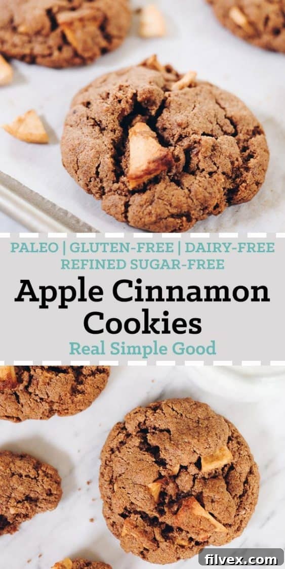 A batch of moist and delicious Paleo Apple Cinnamon Cookies, ready to be enjoyed as an easy, healthy, gluten-free, dairy-free, and refined sugar-free treat. | realsimplegood.com