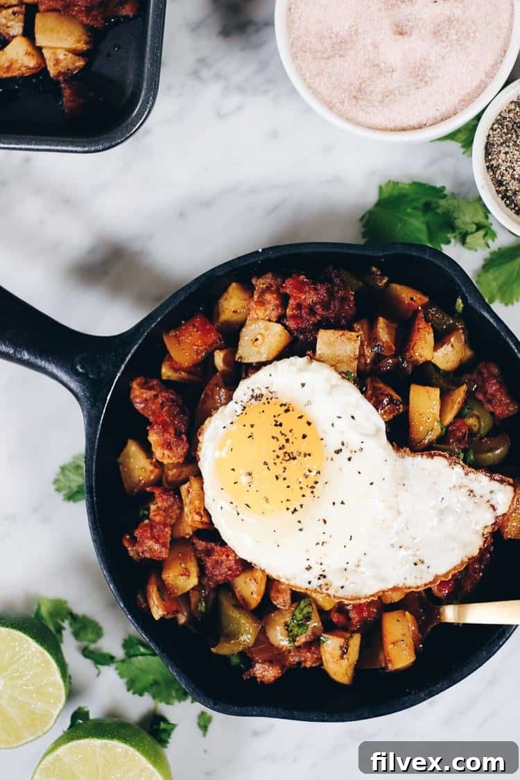 Spend a little time making this Paleo and Whole30 One Pan Chorizo Breakfast Bake. Just re-heat it for breakfast. Trust us, your morning self will thank you! | realsimplegood.com