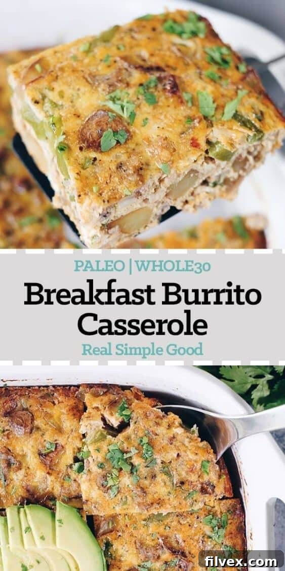 Discover the joy of make-ahead meals with this delightful Paleo and Whole30 Breakfast Burrito Casserole.
