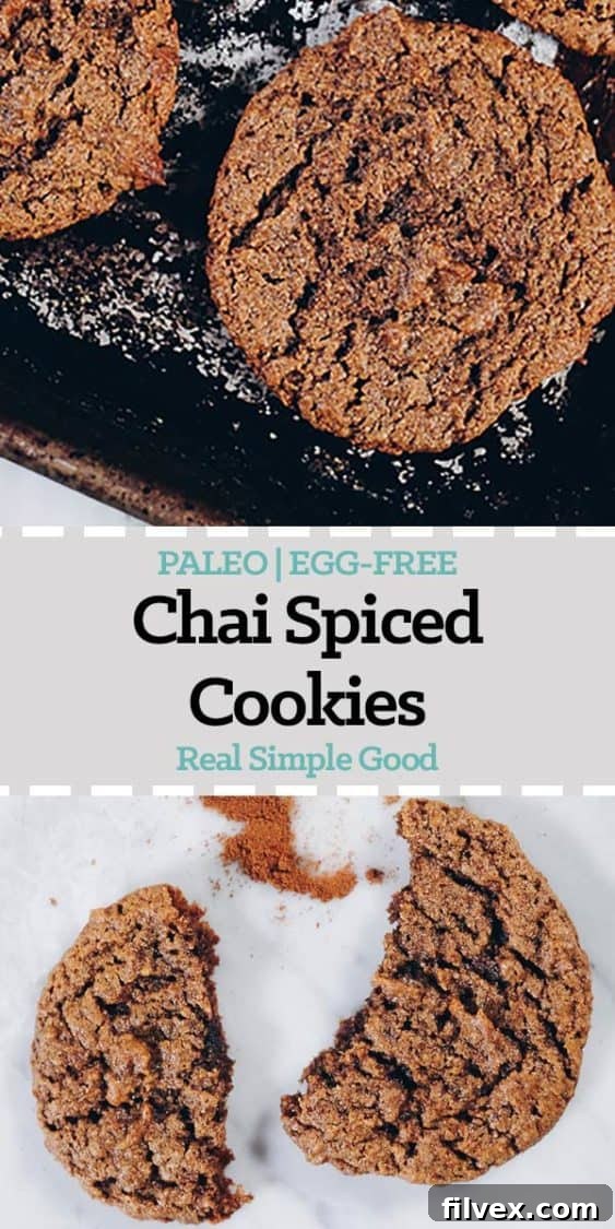Large close-up of Paleo Chai Spiced Cookies on a cooling rack, perfect for holiday baking.