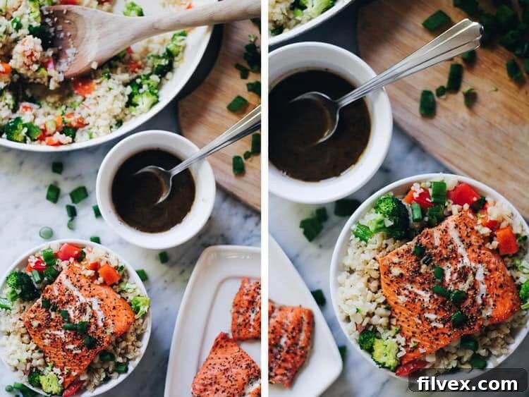 These honey ginger salmon bowls are not only a tasty way to enjoy salmon, but also quick and easy to make! They are Paleo, Gluten-Free and Soy-Free, making them a perfect healthy weeknight meal | realsimplegood.com