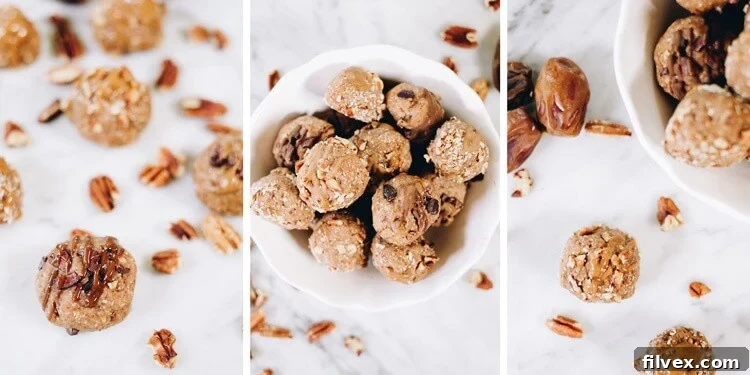 Delicious and simple 5-ingredient Pecan Date Energy Bites, perfect for Paleo, Gluten-Free, and Dairy-Free snack attacks. Easy to make with pantry staples.