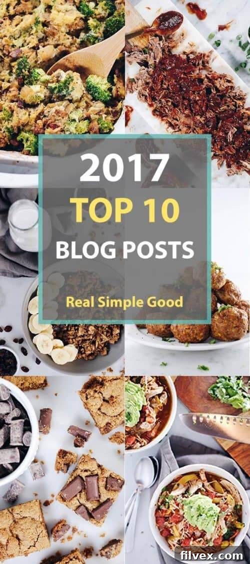Pin this post: Top 10 Paleo Recipes from 2017 by Real Simple Good, featuring a collage of delicious dishes.