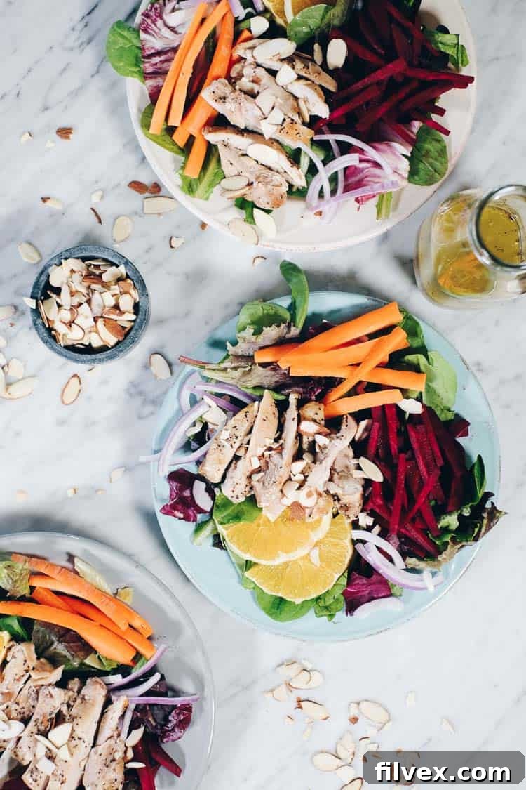 Delicious combination of flavors in chicken and beet salad with orange