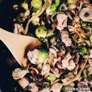 Creamy Bacon Chicken and Brussels Sprouts Skillet