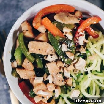 Teriyaki Chicken Zoodles Bowl with healthy ingredients