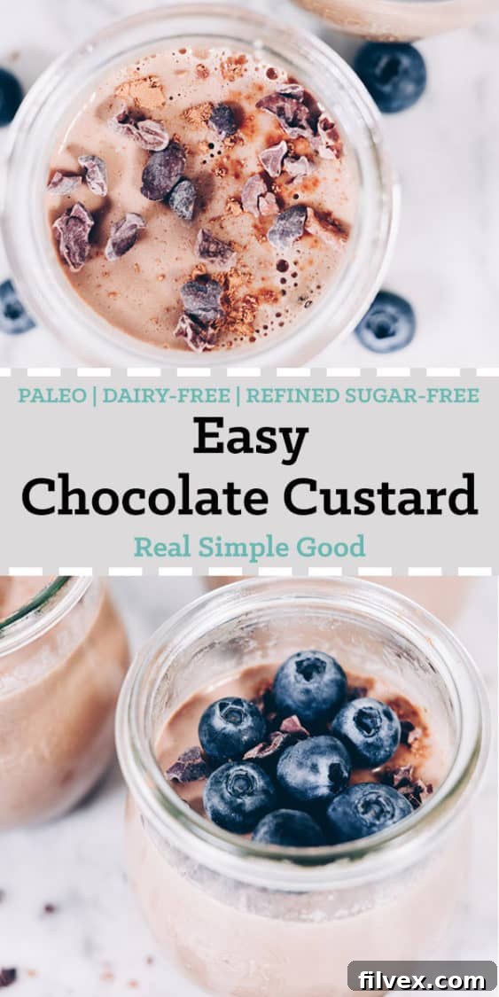 This creamy, easy chocolate custard is the perfect treat to celebrate the holiday of looovveee. If you are a chocolate fan, you will love this easy chocolate custard. We use raw cacao to get that rich, dark chocolate flavor and then sweeten with maple syrup. #paleo #dairyfree #refinedsugarfree | realsimplegood.com