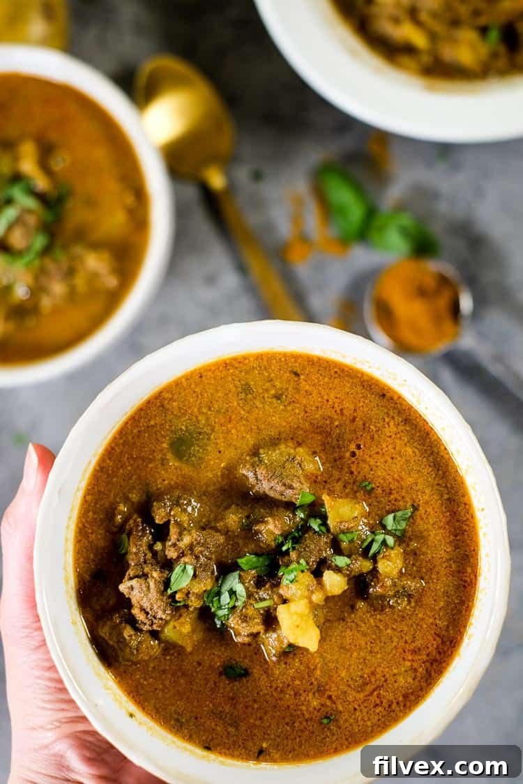 Close-up of cubed beef stew meat coated in a savory spice blend, ready for cooking.