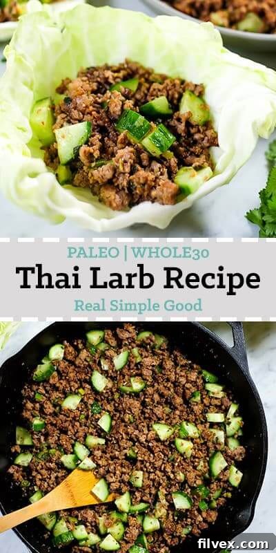 This is a Thai larb recipe with ground pork or chicken, cucumber and some seasonings. Shown in a cabbage shell and also in a cast iron skillet. 