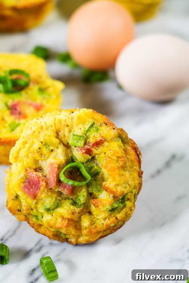 Healthy egg muffins on the table with eggs and chopped green onion.