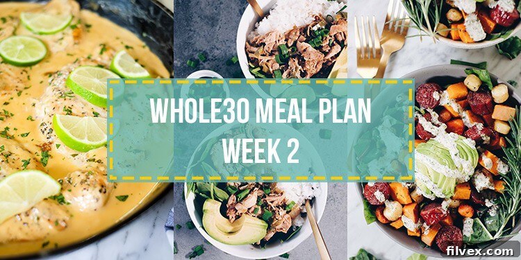 Whole30 food list meal plan week 2 collage
