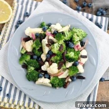 Broccoli Cauliflower Salad with Bacon and Blueberries
