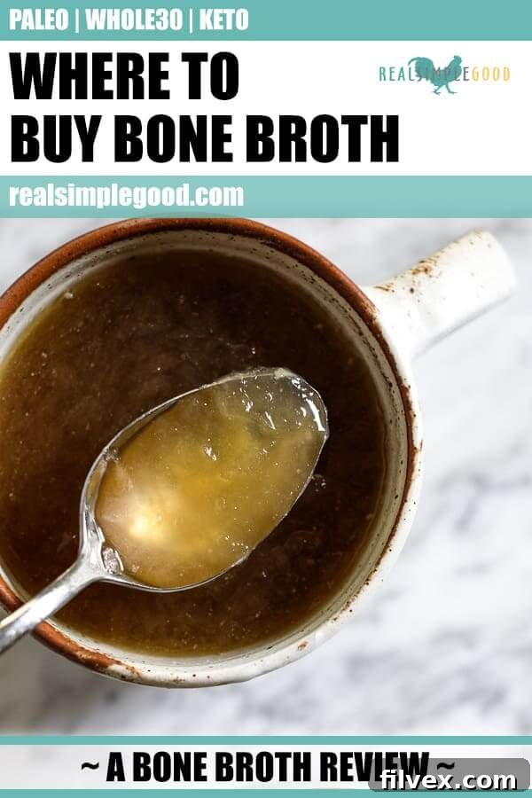 Mug of bone broth and a blog post about where to buy bone broth and why you should add it to your diet. 