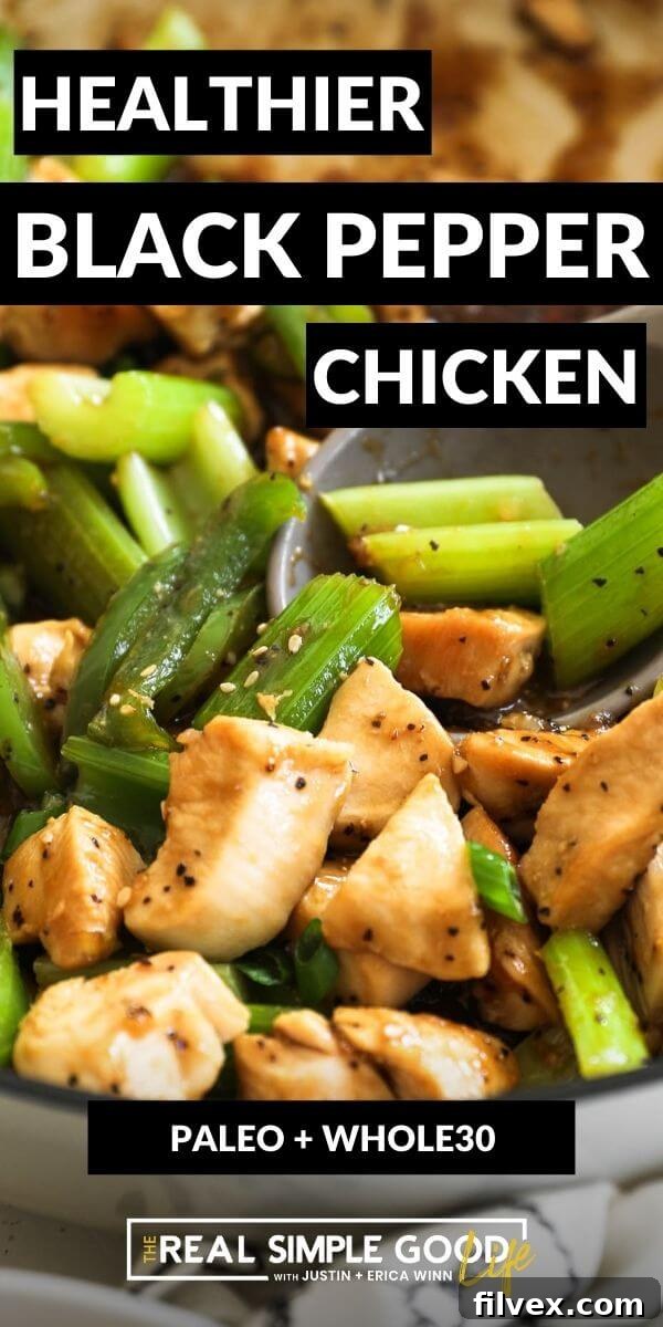Close-up of black pepper chicken stir-fry served in a bowl, ready to eat