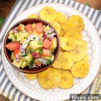 Delicious Pineapple Salsa served in a rustic bowl
