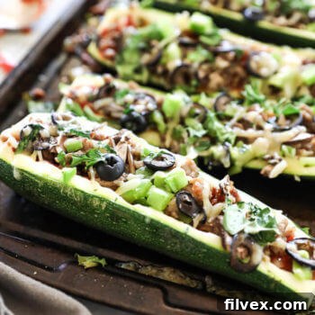 Zucchini Pizza Boats with all the toppings