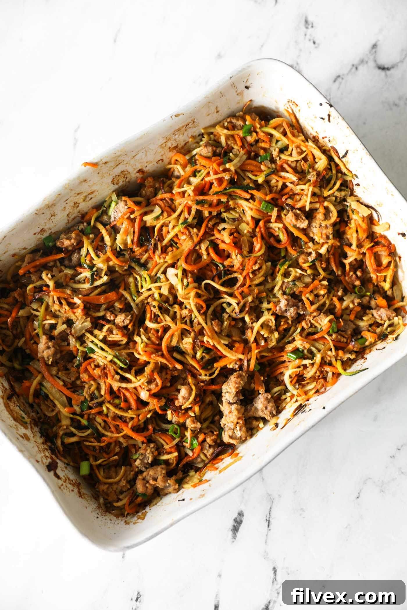 The casserole is ready to serve immediately after adding the sauce.