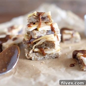 Delicious Paleo Apple Bars recipe with a healthy caramel drizzle.