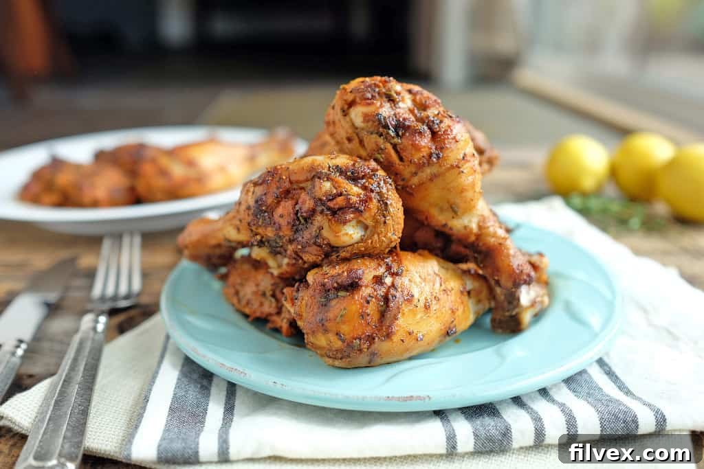 Crispy Lemon Thyme Chicken cooked to perfection, garnished with fresh herbs and lemon slices.