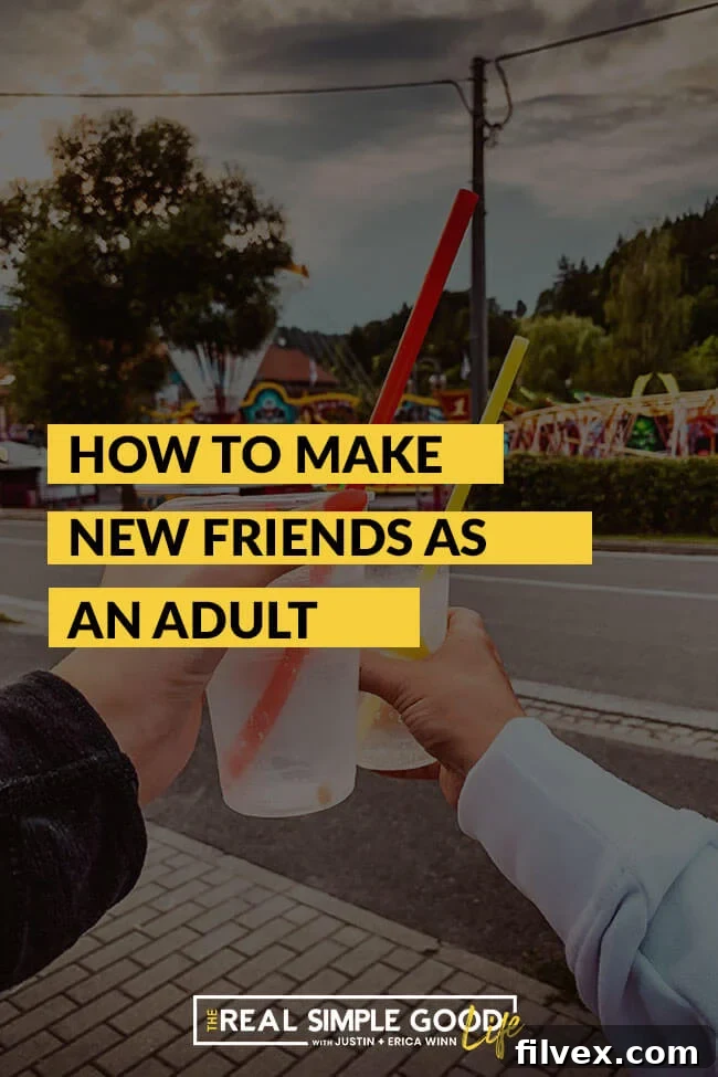 Image of two hands holding drinks, with text overlay: '5 tips: how to make new friends as an adult'. Perfect for a Pinterest pin describing tips for introverts.