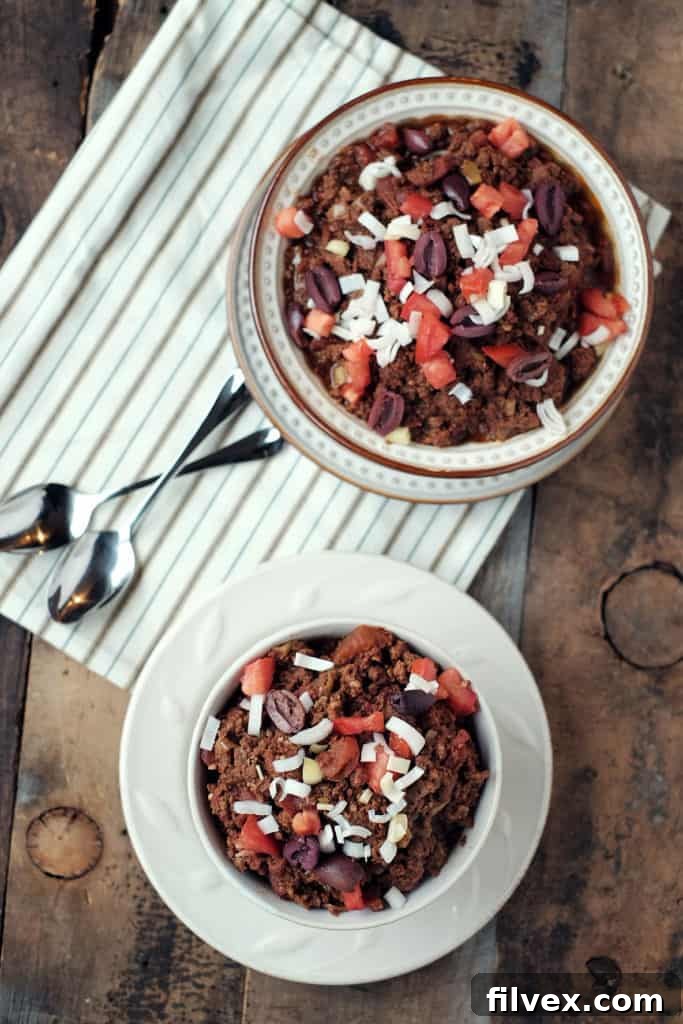 Close-up of Paleo Elk Chili in a bowl