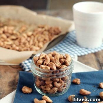 Perfectly roasted ranch cashews in a bowl, a delicious and easy paleo snack.