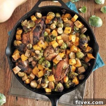 Delicious Chicken Skillet with Brussels Sprouts and Squash
