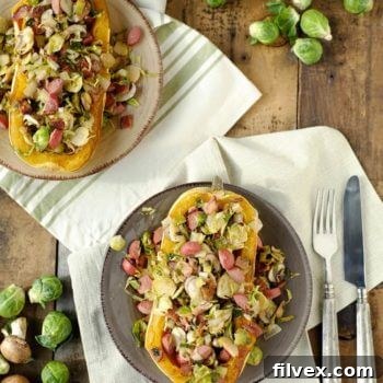 Stuffed Delicata Squash with Bacon and Brussels Sprouts