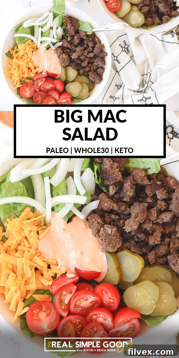 Split image with text at top. Overhead image of salad on top and close up overhead image of salad in bowl on bottom.