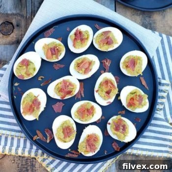 Mayo Free Deviled Eggs with Avocado and Prosciutto