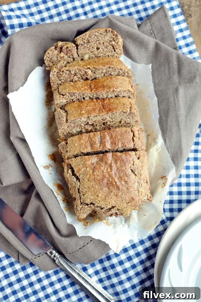 Deliciously moist paleo banana bread with a cracked, gooey top