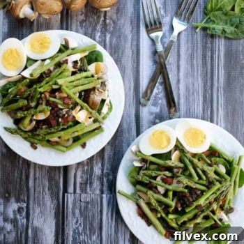 Delicious Honey Mustard Asparagus Bacon Salad with crispy bacon