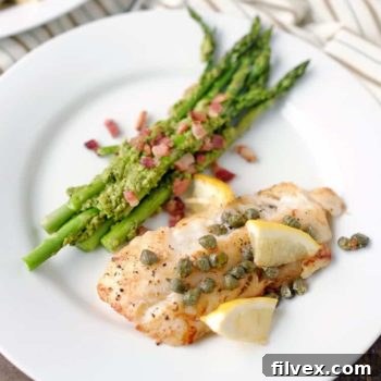Pan Fried Cod with Pesto Bacon Asparagus