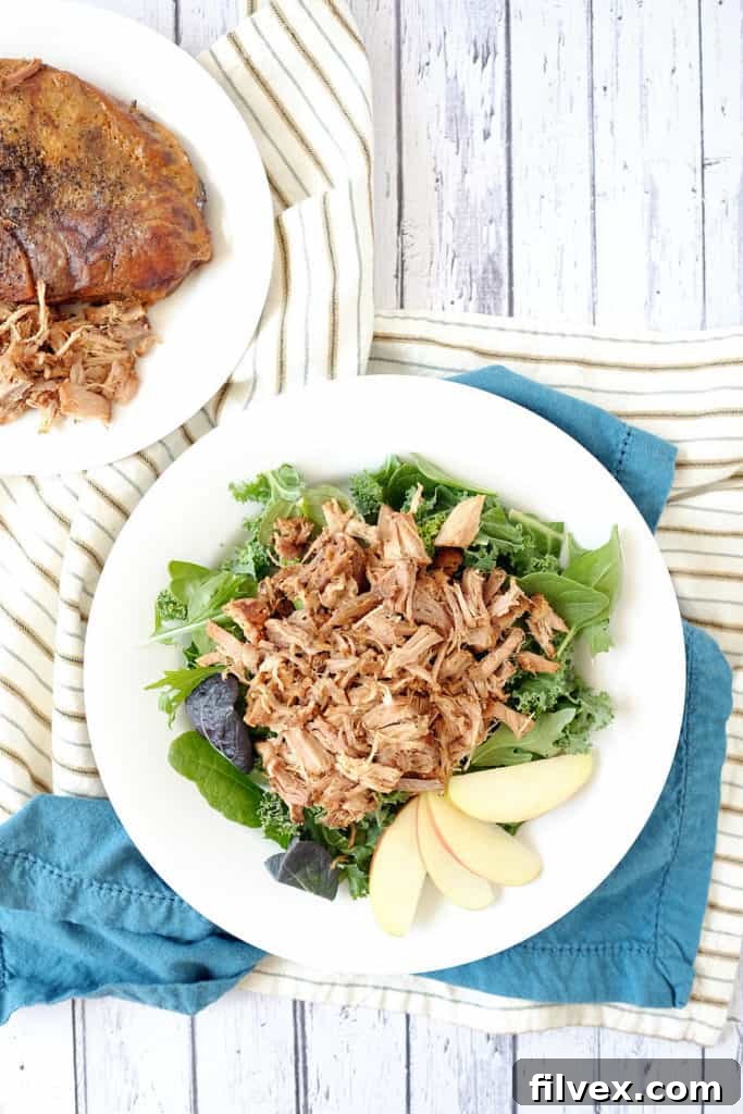 Crockpot honey balsamic pork chops close-up with sauce