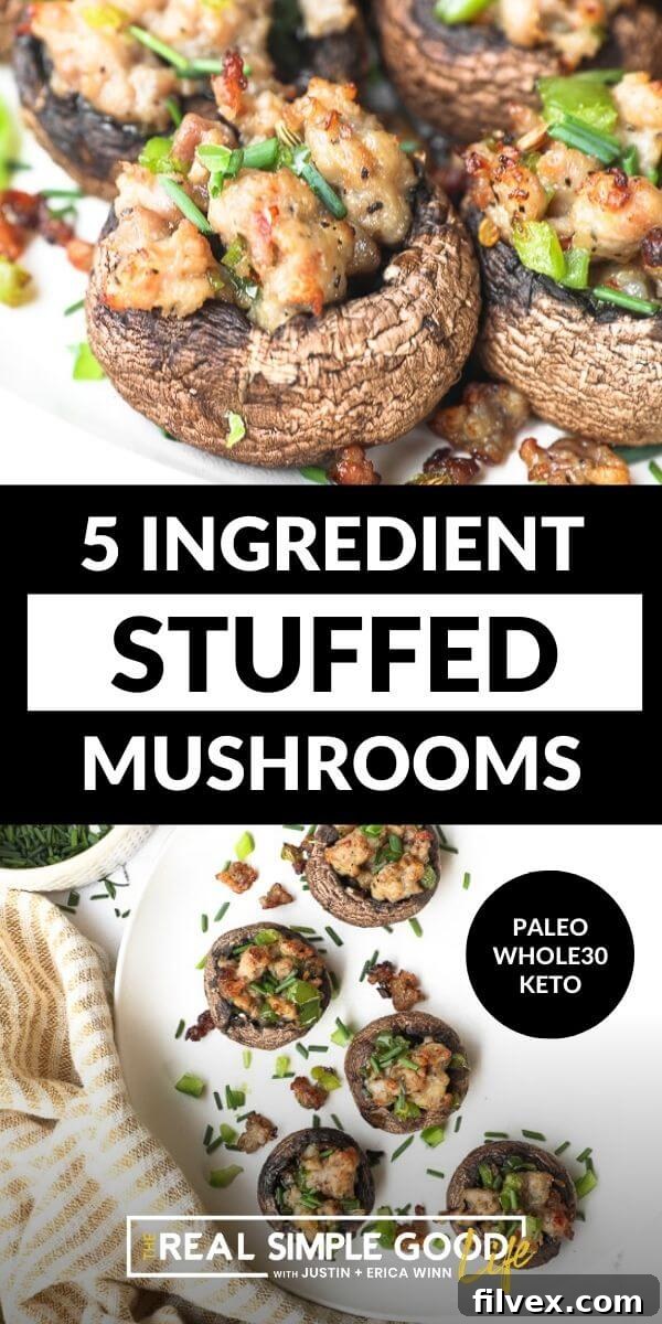 The final spread of keto sausage stuffed mushrooms, presented beautifully.