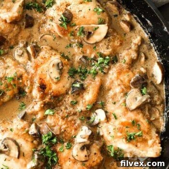 Easy chicken marsala served with zucchini noodles.