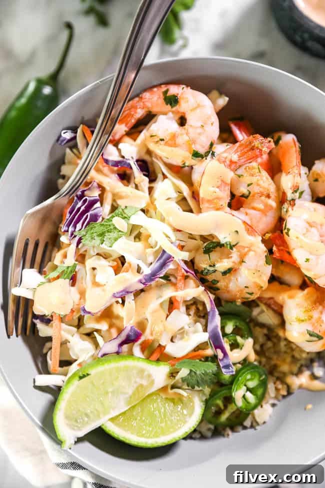 Cilantro Lime Shrimp Bowls, a fresh and colorful meal.